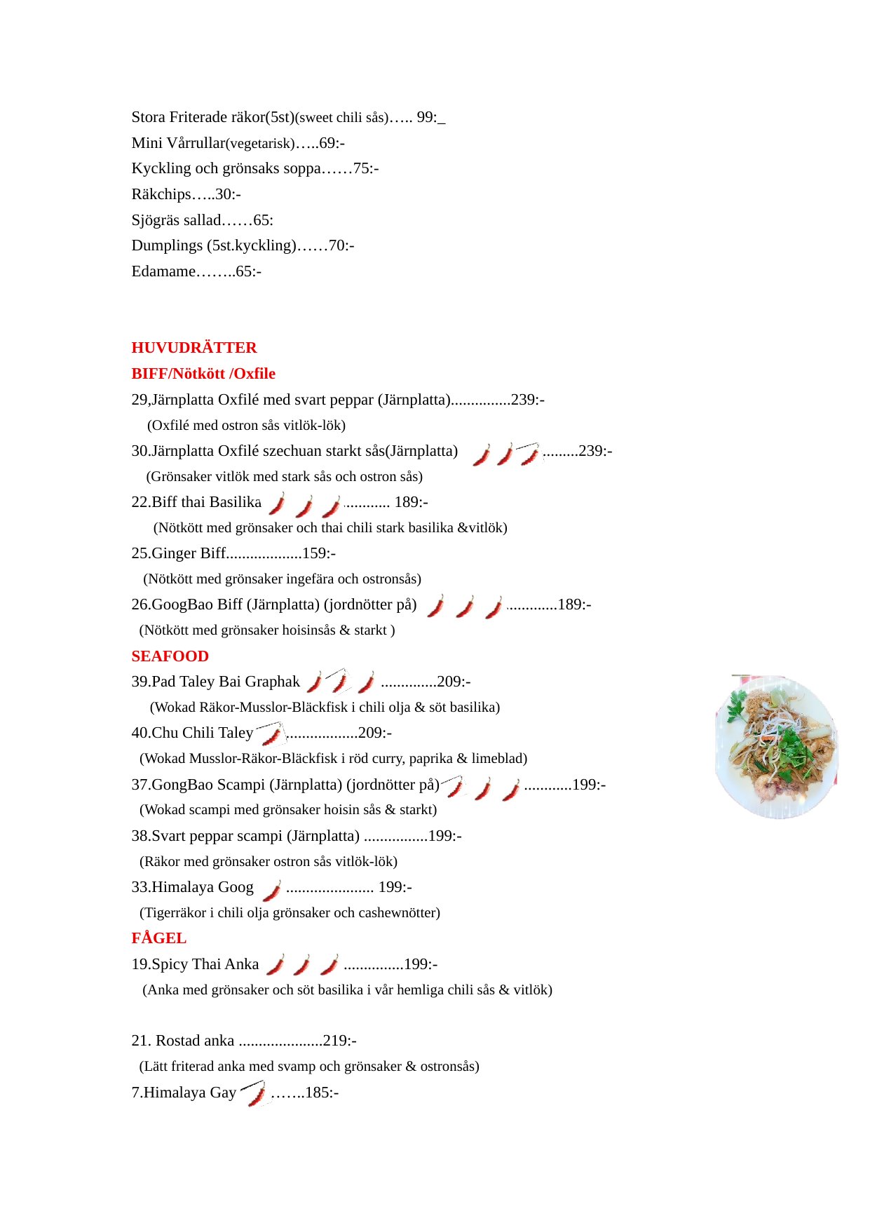 Koh Chang Buffé · Upplands Väsby – Meny i restaurangen, sida 1